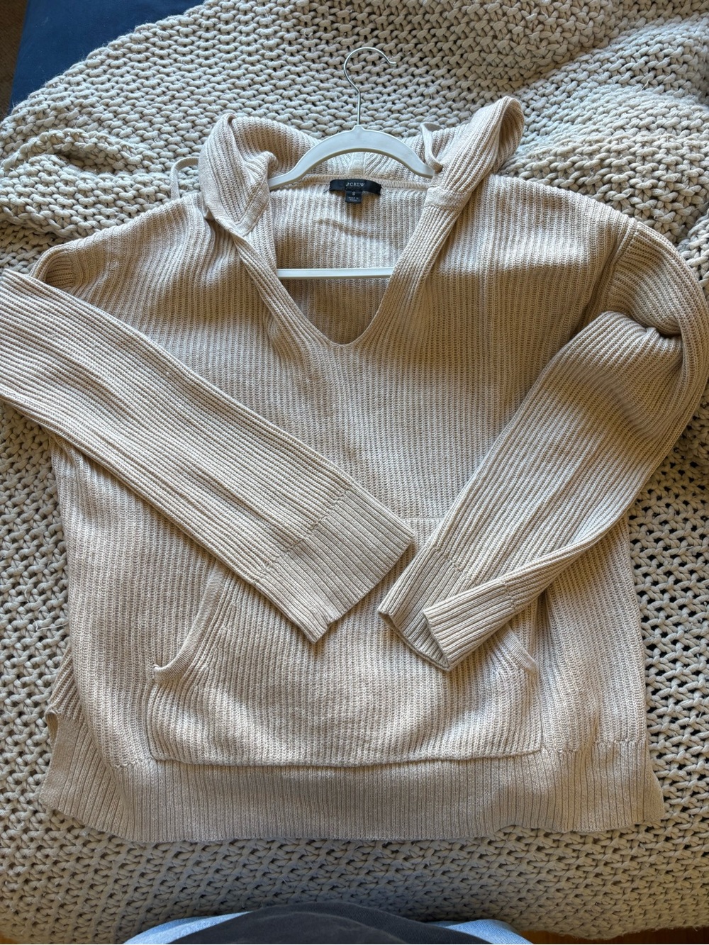 JCrew V-Neck Hoodie Sweater - Cream